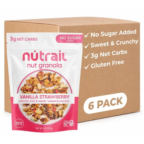 Miniatura 10 de NuTrail Cereal de granola de nuez, vainilla y fresa, sin azúcar añadido, keto, bajo en carbohidratos, sin gluten, sin granos, desayuno saludable, 8