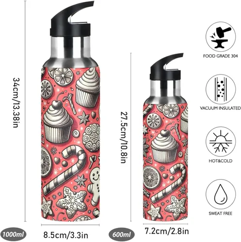 Miniatura 2 de Playful Cupcakes Insulated Stainless Steel Water Bottle with Straw 32 Oz, BPA-Free Sport Water Bottle Leakproof Water Bottles