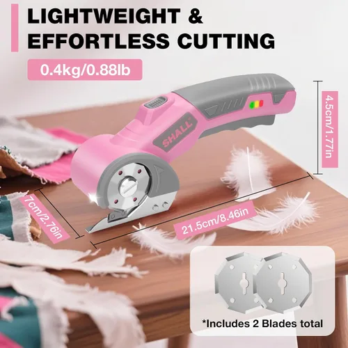 Miniatura 4 de SHALL Tijeras eléctricas inalámbricas de 4 V, cortador de cartón recargable, cortador de caja eléctrico giratorio con bloqueo de seguridad, luz LED
