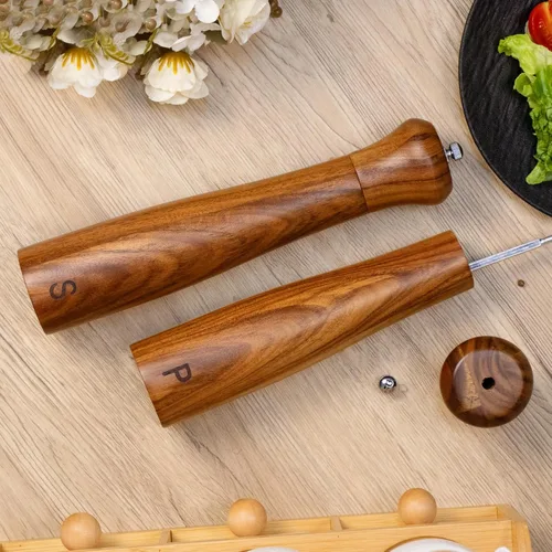 Miniatura 7 de Paquete de 2 Molinillos de Sal y Pimienta de Madera de Acacia de 10 Pulgadas, Molinos Manuales de Sal y Pimienta, Molinillo de Sal Rellenable con 10