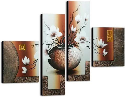Wieco Art - Arte para pared en lienzo moderno estirado y con marco, 100% pintado a mano, flores elegantes para decoración del hogar, pinturas