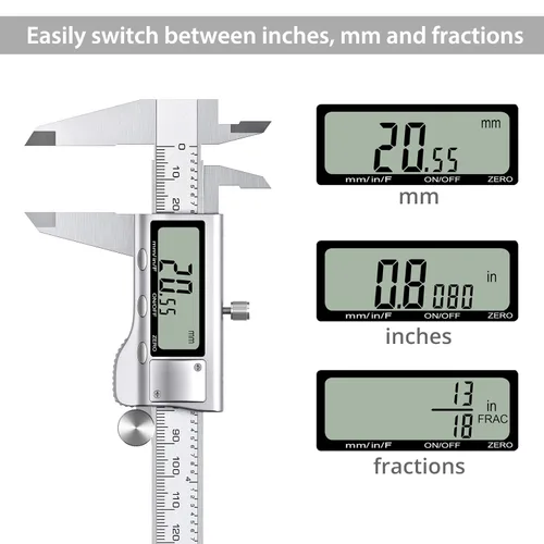 Miniatura 3 de Proster Calibrador Vernier digital de 6 pulgadas, 5.906 in, fracción de pinza electrónica, pinza métrica para longitud, ancho, profundidad, diámetro