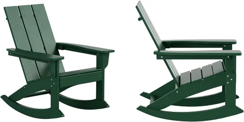 Miniatura 25 de HDPE Laguna Silla mecedora Adirondack de polietileno para exteriores (juego de 2), color negro