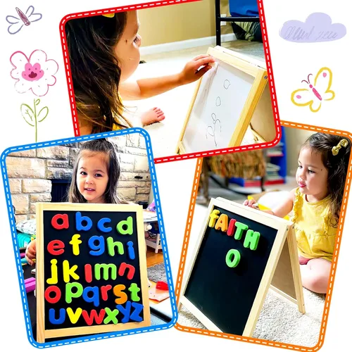 Miniatura 7 de INNOCHEER Letras y números magnéticos para niños pequeños, pizarra magnética para niños, imanes del alfabeto ABC, pizarra educativa de borrado