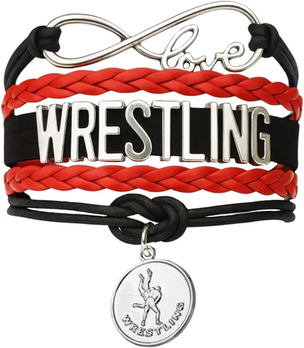 Pulsera de encanto de lucha libre Sportybella - Joyería de lucha libre - Regalos personalizados deportivos para luchadores, equipos, mamás y Rojo