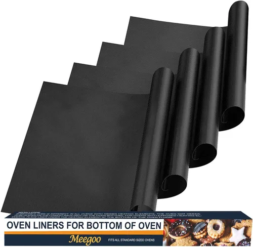 Meegoo Revestimientos de horno para la parte inferior del horno, paquete de 4 forros grandes antiadherentes para horno, tapete de horno para la Negro