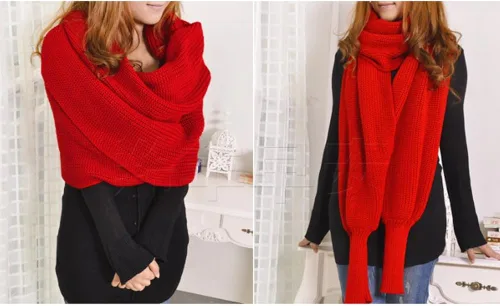 Miniatura 5 de Bufanda de otoño e invierno para mujer, con manga, de color sólido, de punto, con manga