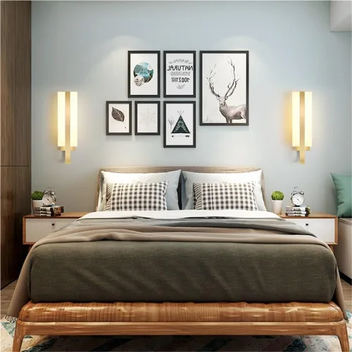 Miniatura 5 de Nordic - Luces de pared retro de metal con acabado de latón, 10 W, lámparas de tocador para interiores con pantalla acrílica, luces montadas