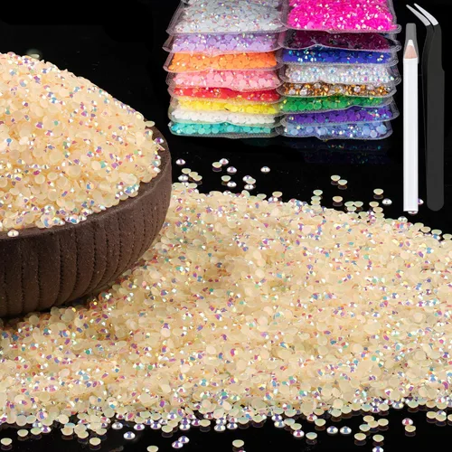 Miniatura 13 de 15000 diamantes de imitación de resina de 0.079 pulgadas a granel, diamantes de imitación de gelatina redondos negros con parte trasera plana, gemas