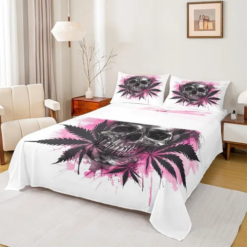 Miniatura 26 de Erosebridal Juego de sábanas de polilla de la muerte, diseño de calavera gótica, tamaño individual, juego de sábanas de flores botánicas con diseño