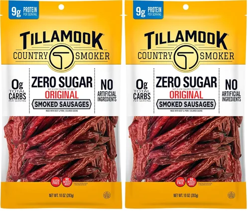 Tillamook Country Smoker Salchichas ahumadas sin azúcar aptas para dieta cetogénica, original, 10 onzas (paquete de 2)