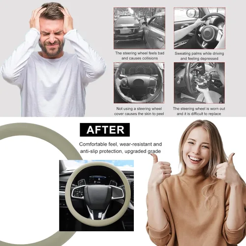 Miniatura 5 de DXNQ Funda protectora de silicona antideslizante para volante de automóvil, de 13 a 14.17 pulgadas, suave, flexible, absorbente de golpes