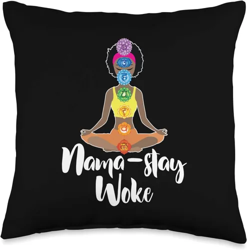 Namaste Yoga Gifts – Almohada para yoga con diseño de Nama Stay Woke DressedForDuty Nama Stay Woke – Black Afro Girl Chakra, Namaste Yoga Throw