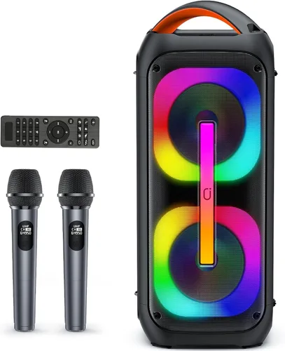 JYX Altavoz Bluetooth con 2 subwoofers duales de 60 W de 6.5 pulgadas, sistema PA con 2 micrófonos inalámbricos, sonido estéreo TWS, graves