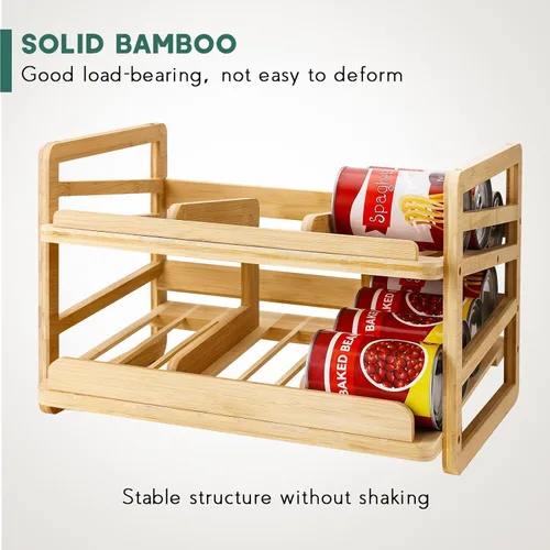 Miniatura 2 de Yumkfoi Estante organizador de latas de bambú, apilable de doble capa y almacenamiento para despensa, dispensador de productos enlatados