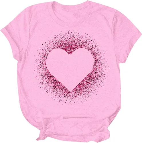 Miniatura 34 de Camisetas de manga corta con estampado de corazón para mujer, camisetas de ajuste regular, linda y divertida, ropa de regalo 2023