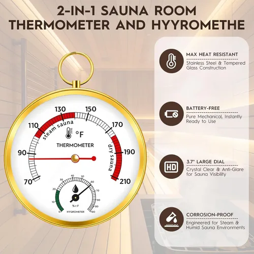 Miniatura 3 de Termómetro de sauna Fahrenheit e higrómetro 2 en 1, cordón mejorado montado para caja de sauna de vapor portátil para sauna de vapor, sauna
