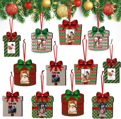 Miniatura 7 de Namalu 12 Piezas Marcos Pequeños para Adornos de Navidad Mini Adornos de Marcos de Fotos de Madera para Árbol de Navidad Recuerdos Colgantes