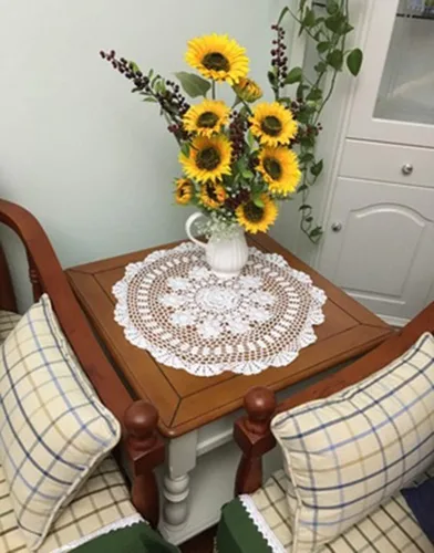 Miniatura 10 de Damanni Mantel de encaje de ganchillo hecho a mano de algodón beige para mesa, redondo, 16 pulgadas, 2