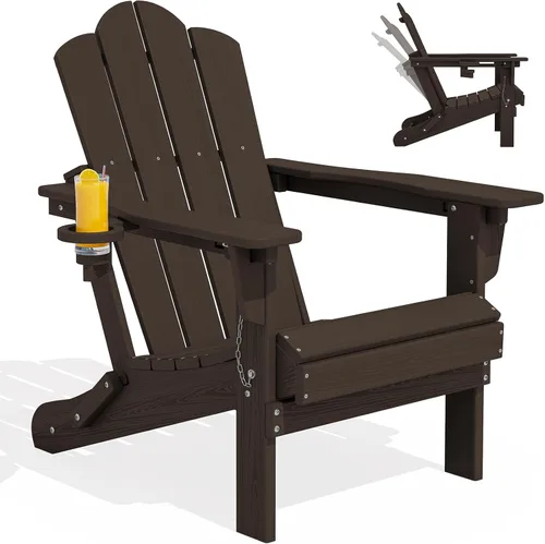 Miniatura 23 de Silla plegable ajustable KINGYES Adirondack, sillas reclinables Adirondack de 3 posiciones con portavasos, Adirondack de HDPE resistente a