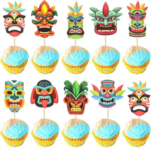 Miniatura 16 de 24 piezas inspiradas en Mo para cupcakes de cumpleaños con purpurina de hoja de palma, flor de moana, decoración de fiesta de cumpleaños hawaiana