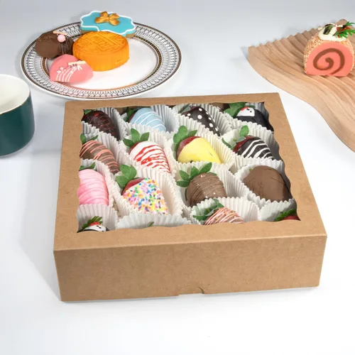 Miniatura 6 de Cajas de panadería marrón kraft de 9 pulgadas, cajas para pasteles con ventana transparente para fresas de chocolate, pasteles, magdalenas, donas