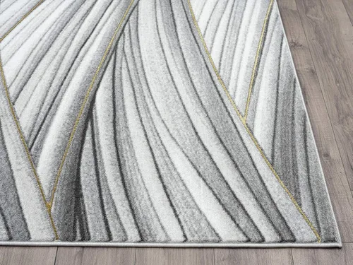 Miniatura 4 de Abani Alfombra de área de líneas onduladas grises y doradas, de 4 x 6 pies, diseño de ondas contemporáneas, moderno abstracto, debajo de la mesa