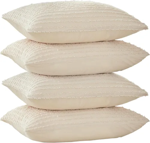 Miniatura 17 de WARMDERN - Fundas de almohada beige tamaño queen, fundas de almohada estándar, juego de 6 fundas de almohada de microfibra suave, textura boho