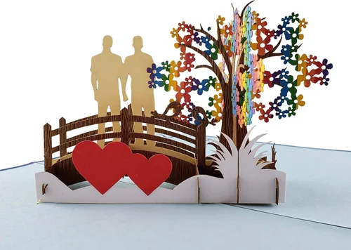 Miniatura 15 de iGifts And Cards Tarjeta desplegable 3D de corazón gay – Escultura floral Love is Love para el mes del orgullo, boda, aniversario y salida – Regalo