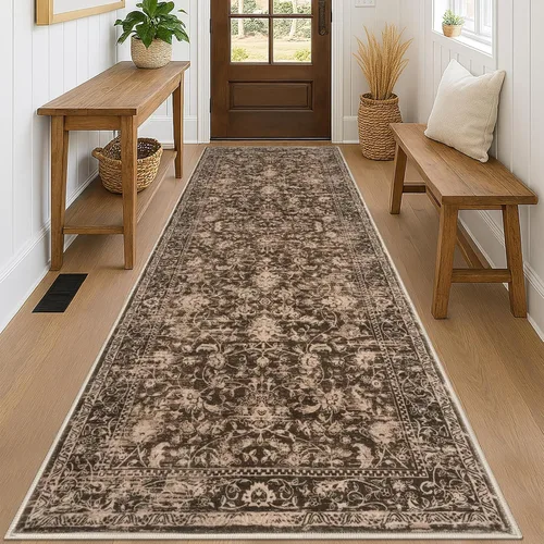 Miniatura 90 de KILOCOCO Alfombra lavable de 2 x 3 para entrada, estampado floral vintage, suave, antideslizante, azul, alfombras de cocina, tapete