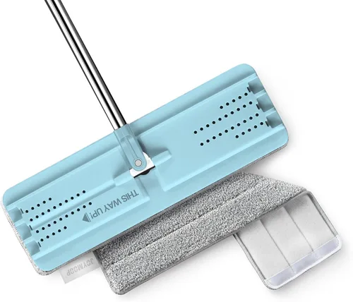 Miniatura 12 de JOYMOOP Trapeador plano, trapeadores de microfibra para limpieza de suelos, mango largo de 60 pulgadas con cabezal plano flexible de 13 pulgadas