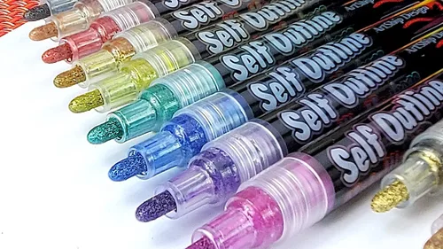 Miniatura 4 de ArtShip Design Paquete combinado de 18 bolígrafos de pintura con brillo metálico dorado y plateado, barriles extra grandes, marcadores permanentes