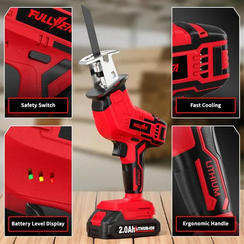 Miniatura 5 de FULLYEA Sierra Recíproca Inalámbrica, Sierras Eléctricas de 0-3500 RPM con 4 Hojas y 2 Baterías de 2.0Ah, Cambio de Hoja sin Herramientas, Sierra