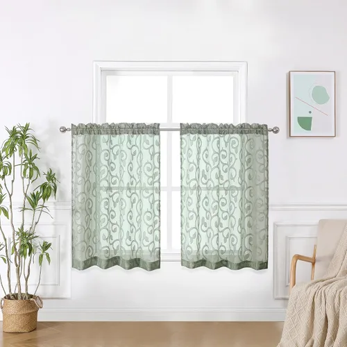 Miniatura 97 de OWENIE Furman - Juego de 2 paneles de cortinas traslúcidas negras de 24 pulgadas de largo, cortinas semitransparentes de jacquard ligeras y aireadas
