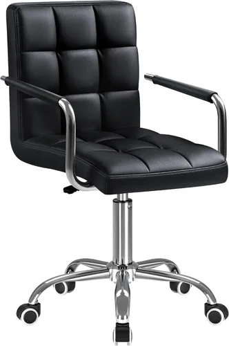 Furmax silla de oficina con respaldo medio de piel sintética, silla ejecutiva moderna, ajustable, silla de escritorio para el hogar, silla de Negro