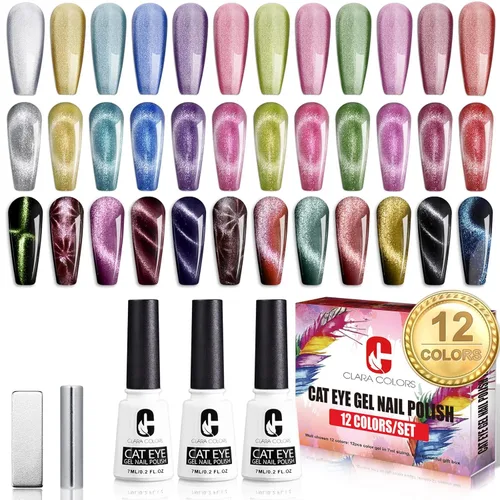 Miniatura 12 de Clara Colors Esmalte de uñas magnético – Kit de esmalte de gel de ojo de gato de 20 colores, esmalte de uñas holográfico con purpurina de ojo