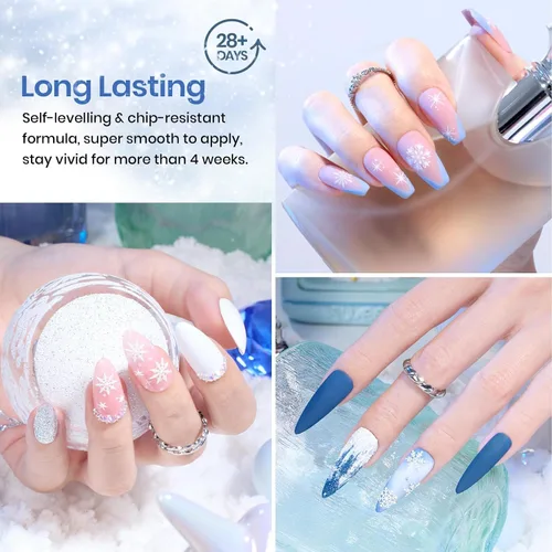 Miniatura 5 de beetles Gel Polish Juego de esmalte azul con purpurina de la colección de copos de nieve, color blanco, azul marino, plateado, gel de remojo