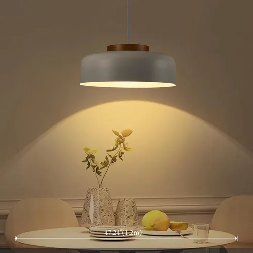 Miniatura 2 de Lámpara colgante grande, 17.7 pulgadas, tapa de madera natural, cable ajustable, lámpara de araña simple y moderna para comedor, mesa de cocina