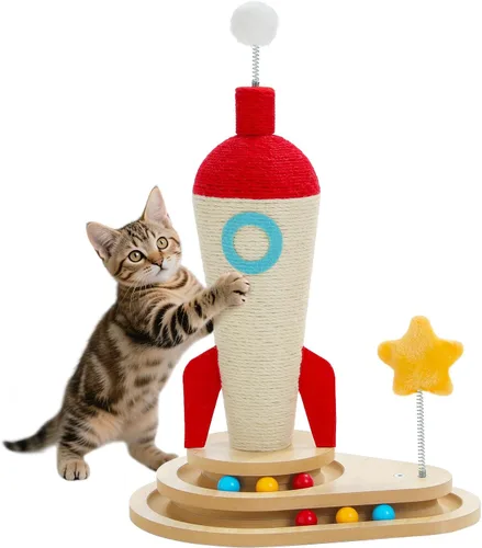 Miniatura 8 de PETEPELA Poste rascador para gatos, rascador para gatos en forma de hongo, bonita torre de árbol para gatos con poste rascador grueso y cama