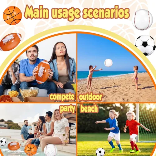 Miniatura 5 de Sosation 8 piezas de pelotas inflables deportivas de 16 pulgadas, pelota de playa inflable, 4 estilos de pelotas de decoración para fiestas