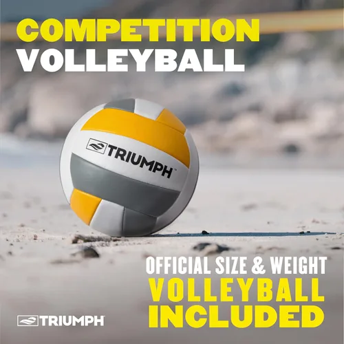 Miniatura 3 de Set de voleibol de competición Triumph – Red de 32 pies de tamaño oficial, postes de acero, voleibol oficial con bomba, líneas de límite y bolsa