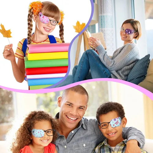 Miniatura 7 de Newcotte 12 piezas de parche ocular para niños, reutilizable, ajustable, para niñas y niños, para gafas, para ojo izquierdo o derecho, patrones