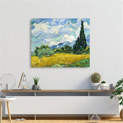 Miniatura 624 de A&T ARTWORK Campo de trigo con cipreses de Van Gogh Las reproducciones de arte clásico mundial, impresiones en lienzo giclée para decoración