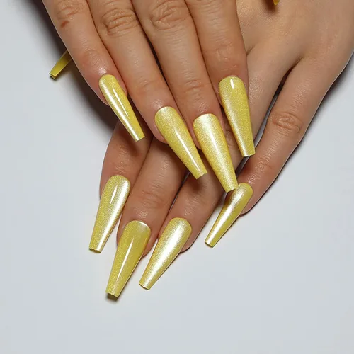 Miniatura 7 de Uñas postizas a presión largas, con brillo azul y diseño, acabado acrílico brillante, de cobertura completa, uñas postizas reutilizables para l002