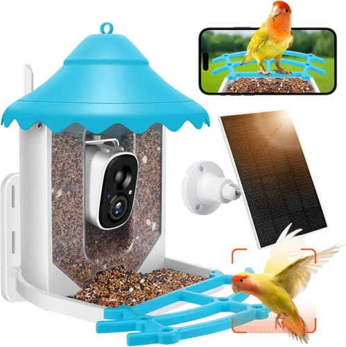 Comedero inteligente para pájaros 2K HD con cámara, cámara de alimentación inalámbrica para exteriores con energía solar, identificación de especies