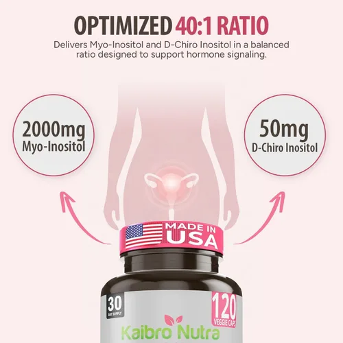 Miniatura 4 de Kaibro Nutra Suplemento de mio-inositol, mio-inositol y D-chiro inositol proporción 40:1, equilibrio hormonal y apoyo ovárico para mujeres