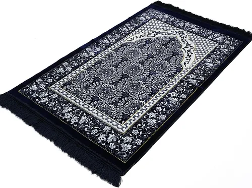 Miniatura 5 de Modefa Alfombra de oración islámica turca, alfombra de terciopelo suave y afelpado, tapete de oración tradicional musulmana, Janamaz Sajada Azul