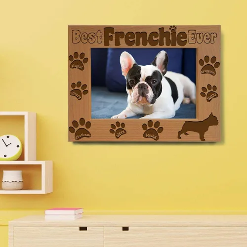 Miniatura 3 de KATE POSH Best Frenchie Ever - Marco de fotos de madera natural grabado, marco de fotos de bulldog francés, regalos conmemorativos para mascotas