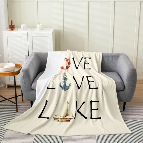 Erosebridal Manta de casa del lago de tamaño Queen, manta náutica de ancla para niños, adolescentes, adultos, retro, velero, casa de lago, manta de