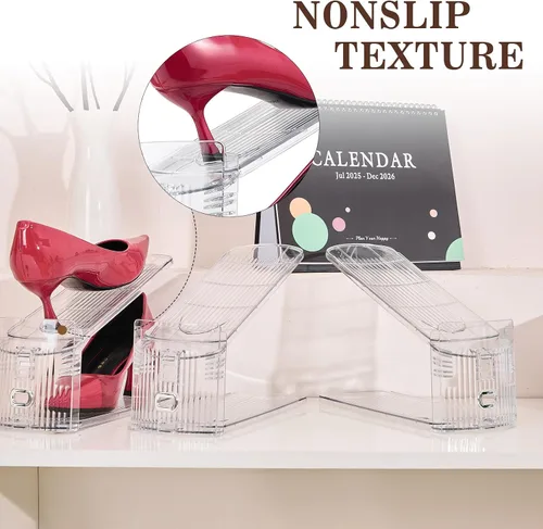 Miniatura 3 de Organizador de ranuras ajustables para zapatos, paquete de 10 unidades de apiladores de zapatos transparentes, soporte para zapatos, ahorrador